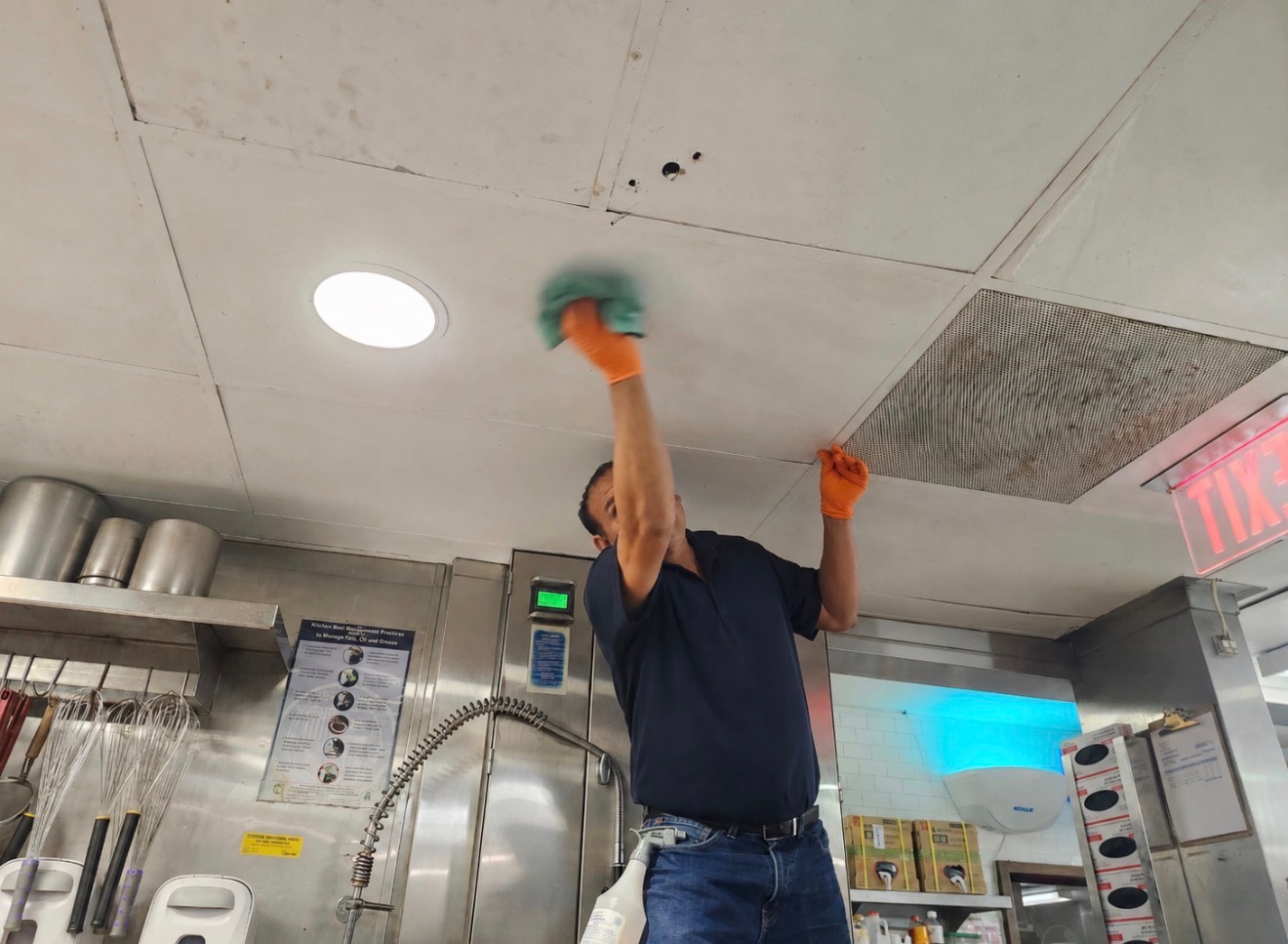 Commercial cleaning professional at work